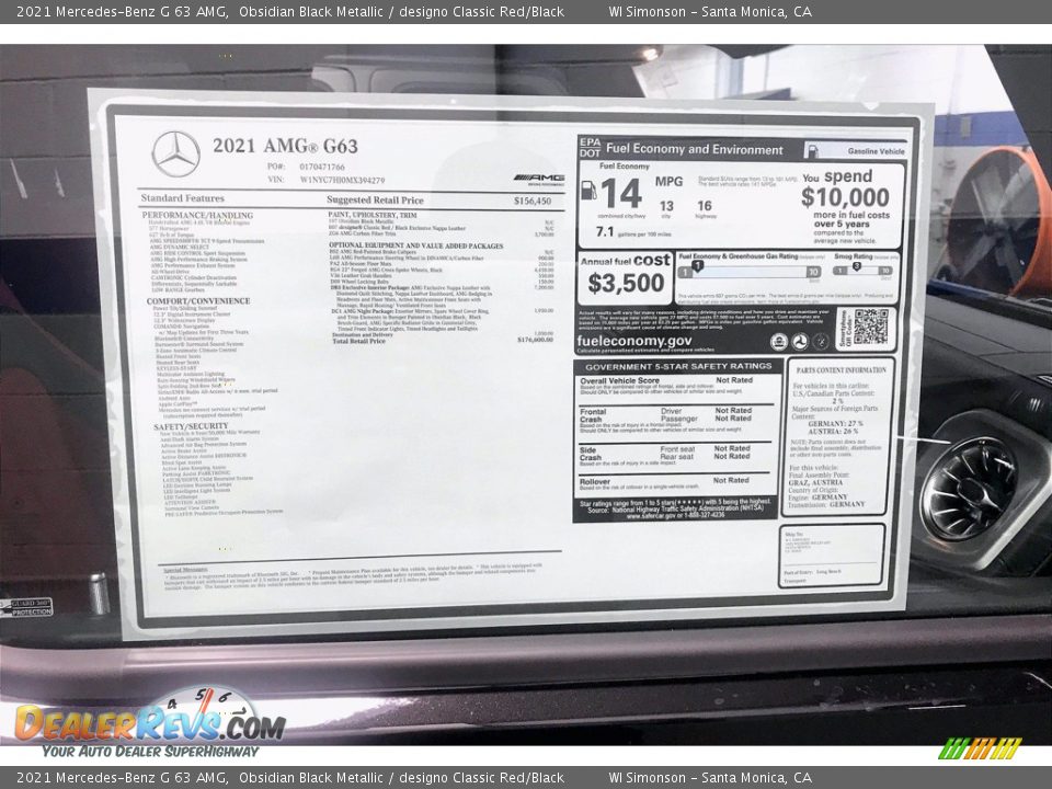 2021 Mercedes-Benz G 63 AMG Window Sticker Photo #11