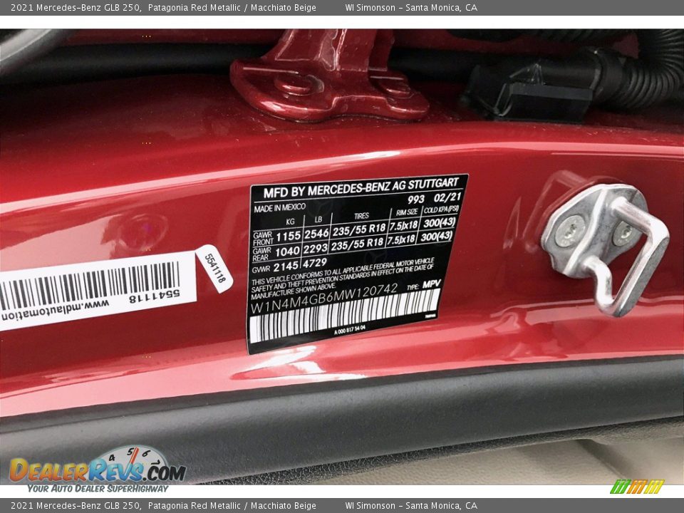 2021 Mercedes-Benz GLB 250 Patagonia Red Metallic / Macchiato Beige Photo #11