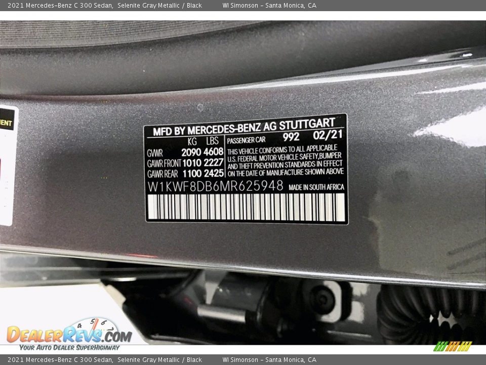 2021 Mercedes-Benz C 300 Sedan Selenite Gray Metallic / Black Photo #12