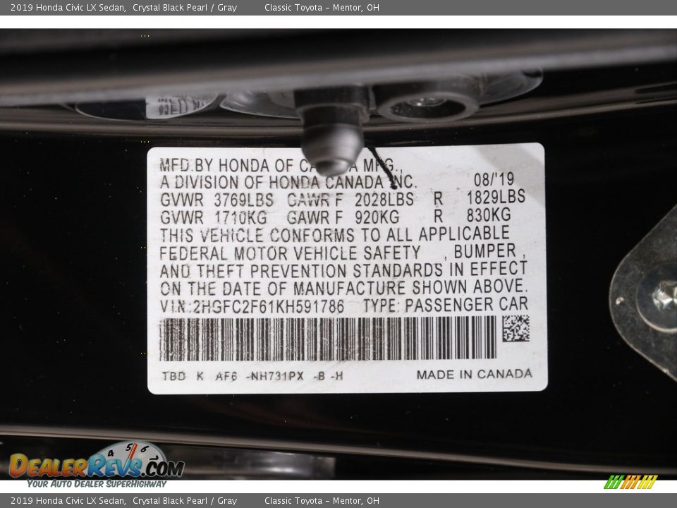 2019 Honda Civic LX Sedan Crystal Black Pearl / Gray Photo #19