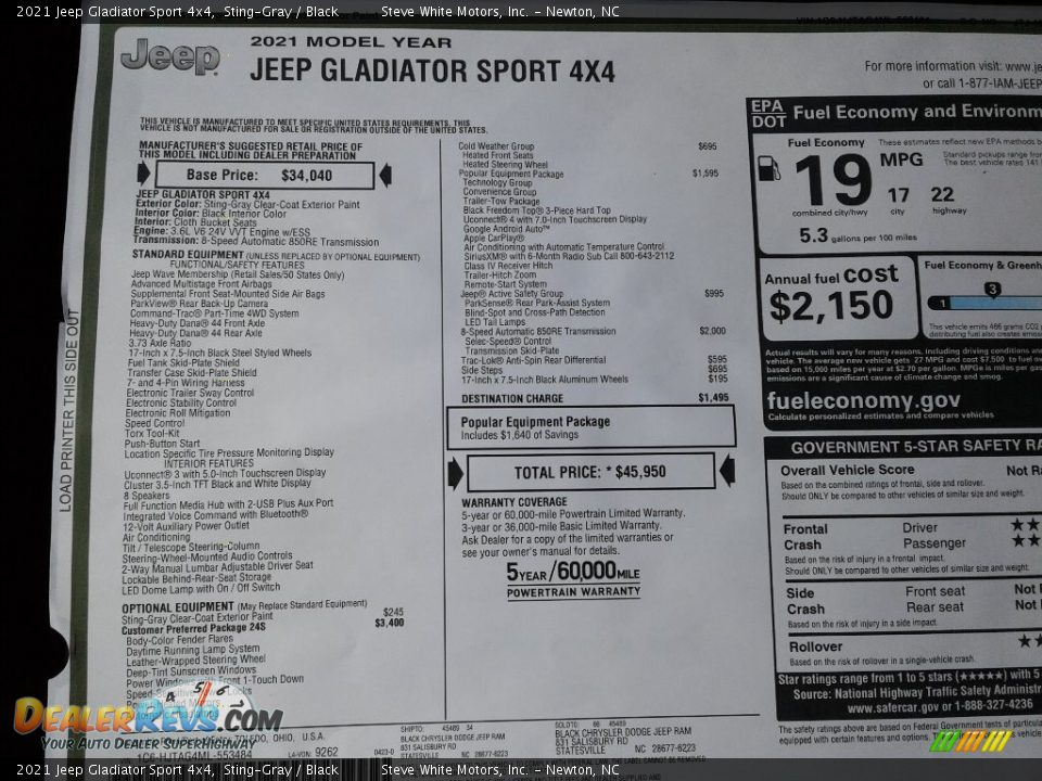 2021 Jeep Gladiator Sport 4x4 Sting-Gray / Black Photo #27