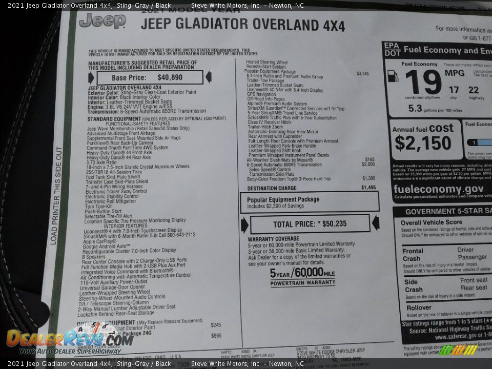 2021 Jeep Gladiator Overland 4x4 Sting-Gray / Black Photo #31