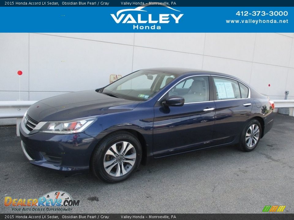 2015 Honda Accord LX Sedan Obsidian Blue Pearl / Gray Photo #1