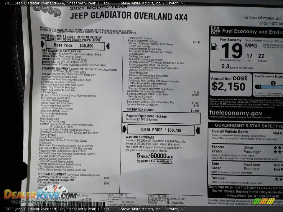 2021 Jeep Gladiator Overland 4x4 Window Sticker Photo #30