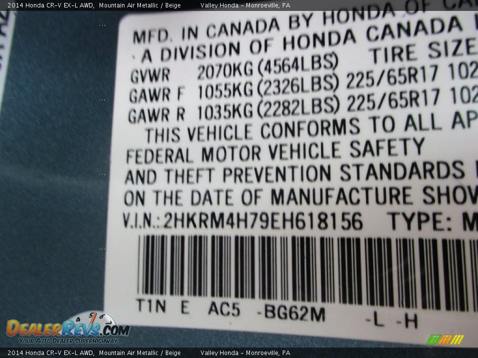 2014 Honda CR-V EX-L AWD Mountain Air Metallic / Beige Photo #19