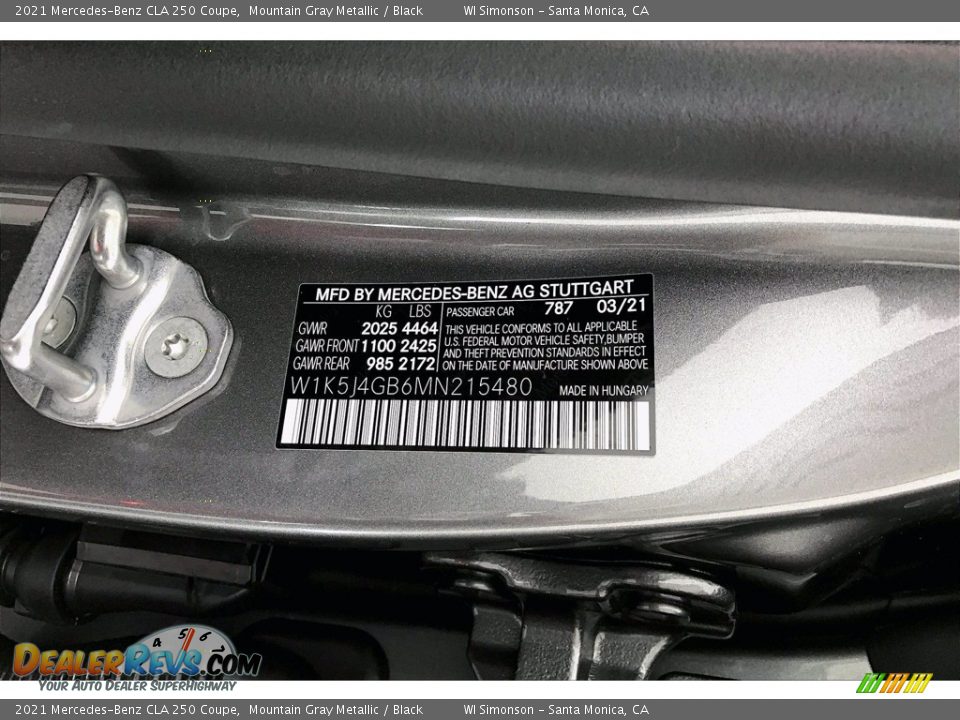 2021 Mercedes-Benz CLA 250 Coupe Mountain Gray Metallic / Black Photo #11