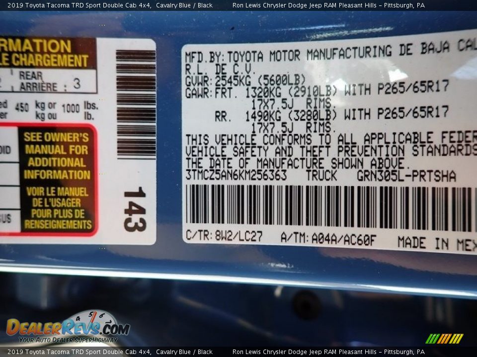2019 Toyota Tacoma TRD Sport Double Cab 4x4 Cavalry Blue / Black Photo #15