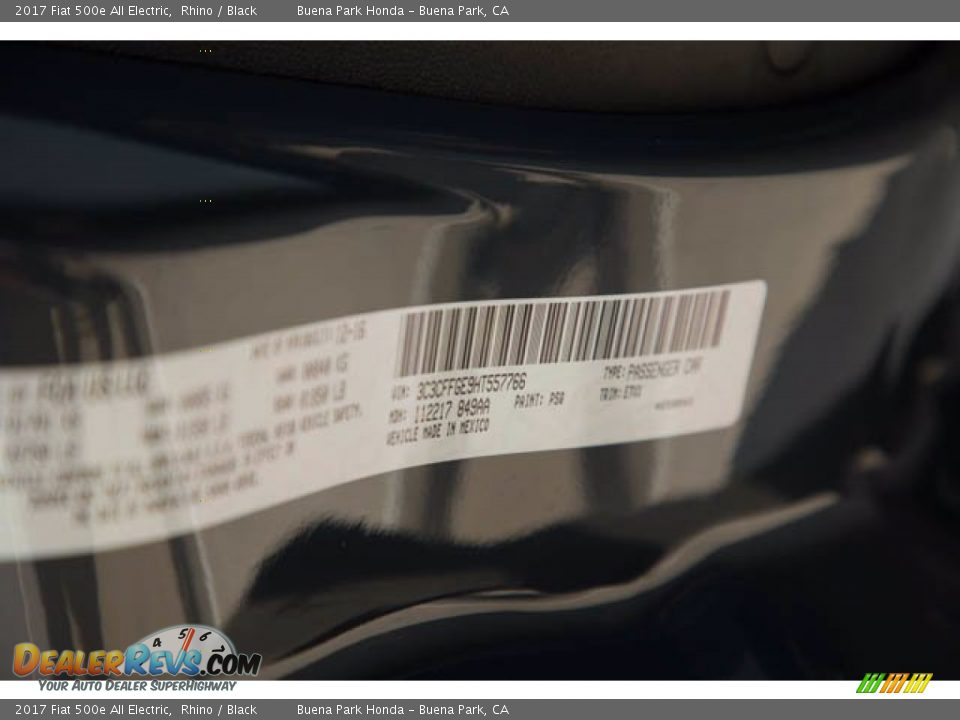 2017 Fiat 500e All Electric Rhino / Black Photo #33