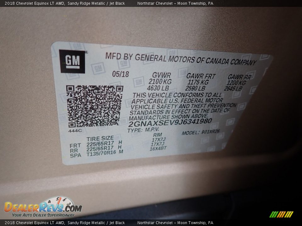 2018 Chevrolet Equinox LT AWD Sandy Ridge Metallic / Jet Black Photo #28