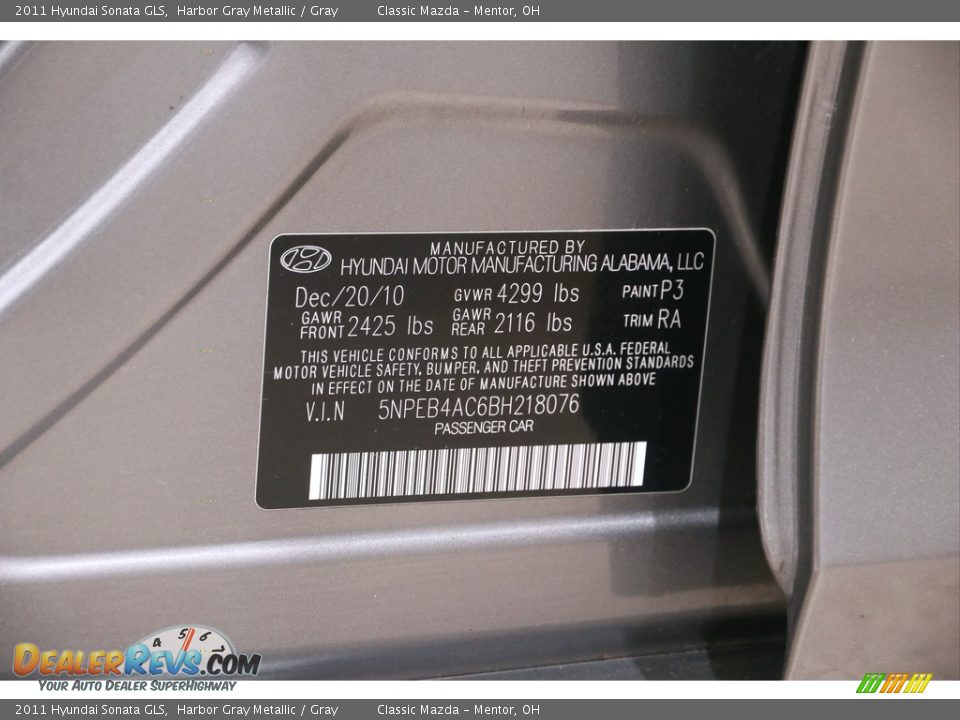 2011 Hyundai Sonata GLS Harbor Gray Metallic / Gray Photo #18