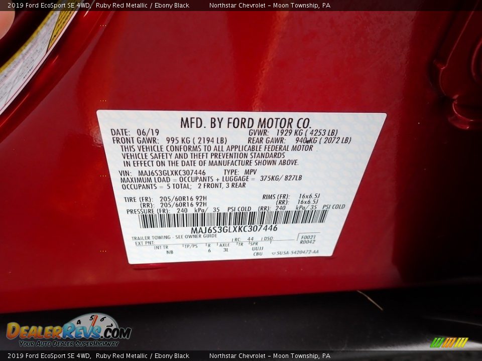 2019 Ford EcoSport SE 4WD Ruby Red Metallic / Ebony Black Photo #28