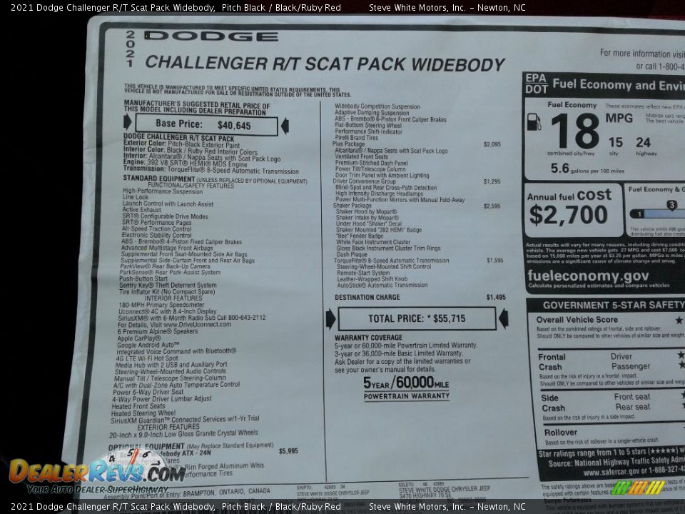 2021 Dodge Challenger R/T Scat Pack Widebody Window Sticker Photo #26