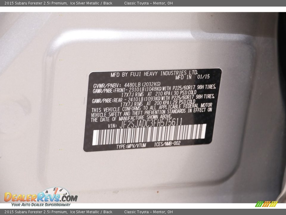 2015 Subaru Forester 2.5i Premium Ice Silver Metallic / Black Photo #24