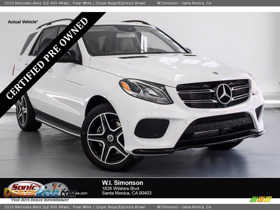 2019 Mercedes-Benz GLE 400 4Matic Polar White / Ginger Beige/Espresso Brown Photo #1