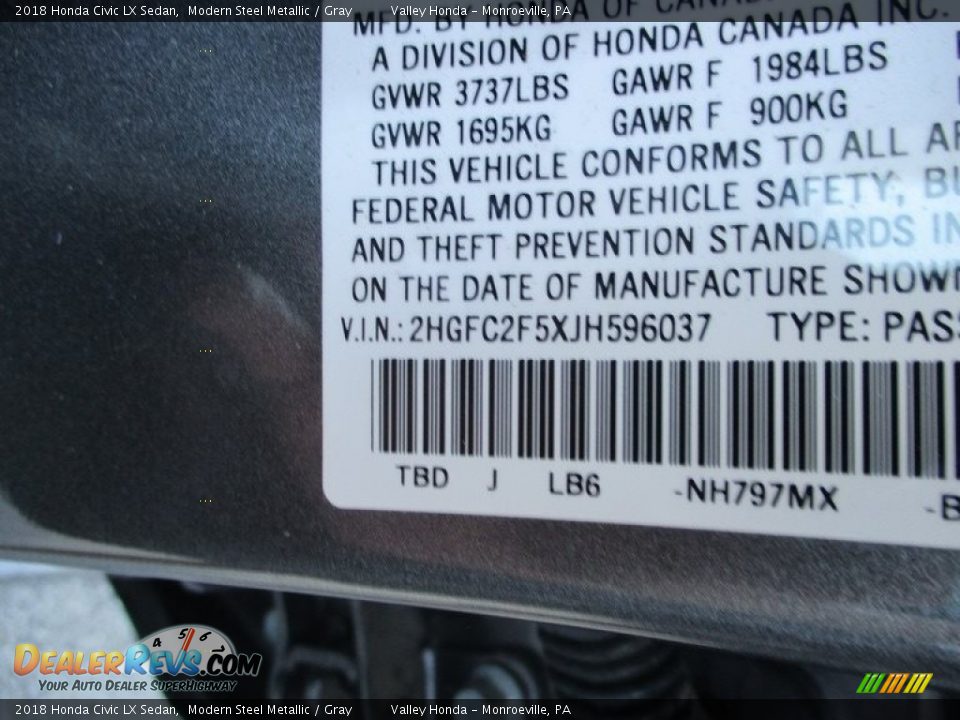 2018 Honda Civic LX Sedan Modern Steel Metallic / Gray Photo #19