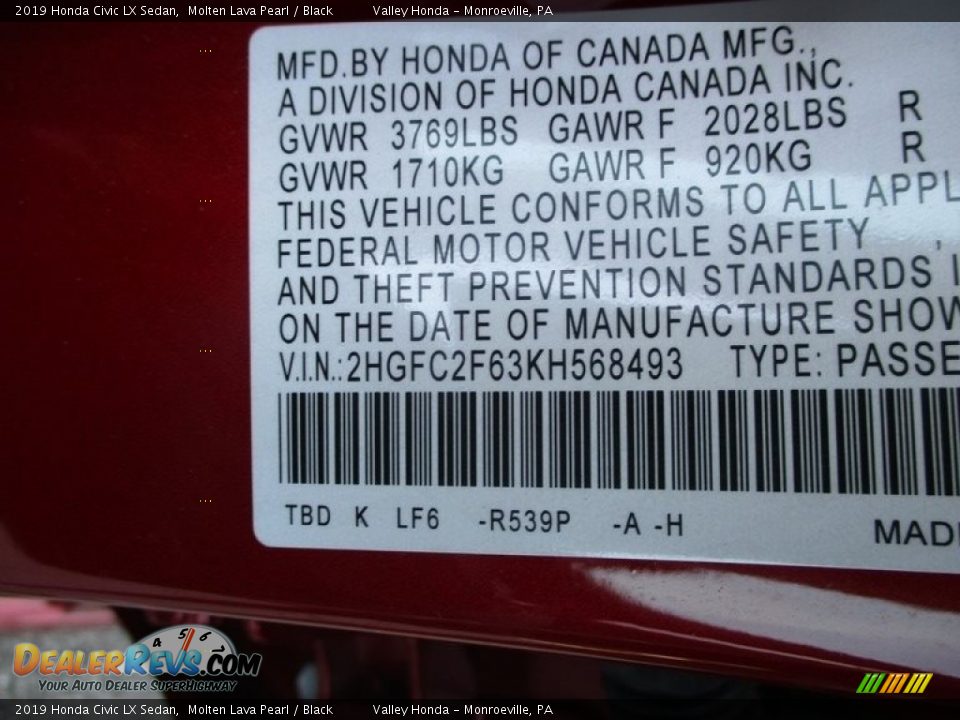 2019 Honda Civic LX Sedan Molten Lava Pearl / Black Photo #19