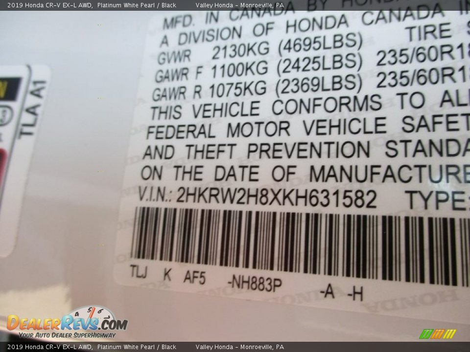 2019 Honda CR-V EX-L AWD Platinum White Pearl / Black Photo #19