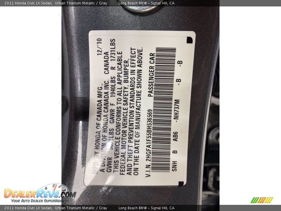 2011 Honda Civic LX Sedan Urban Titanium Metallic / Gray Photo #30