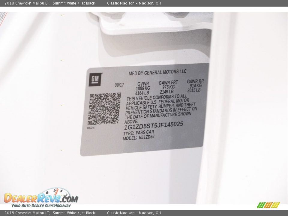 2018 Chevrolet Malibu LT Summit White / Jet Black Photo #19