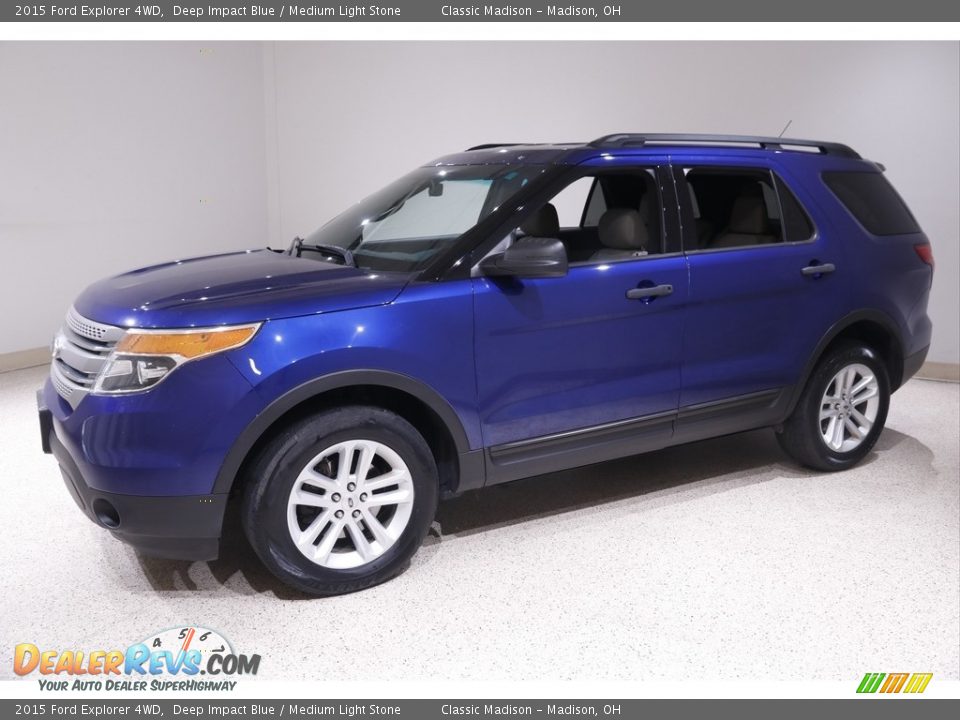 2015 Ford Explorer 4WD Deep Impact Blue / Medium Light Stone Photo #3