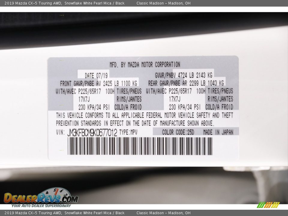 2019 Mazda CX-5 Touring AWD Snowflake White Pearl Mica / Black Photo #19