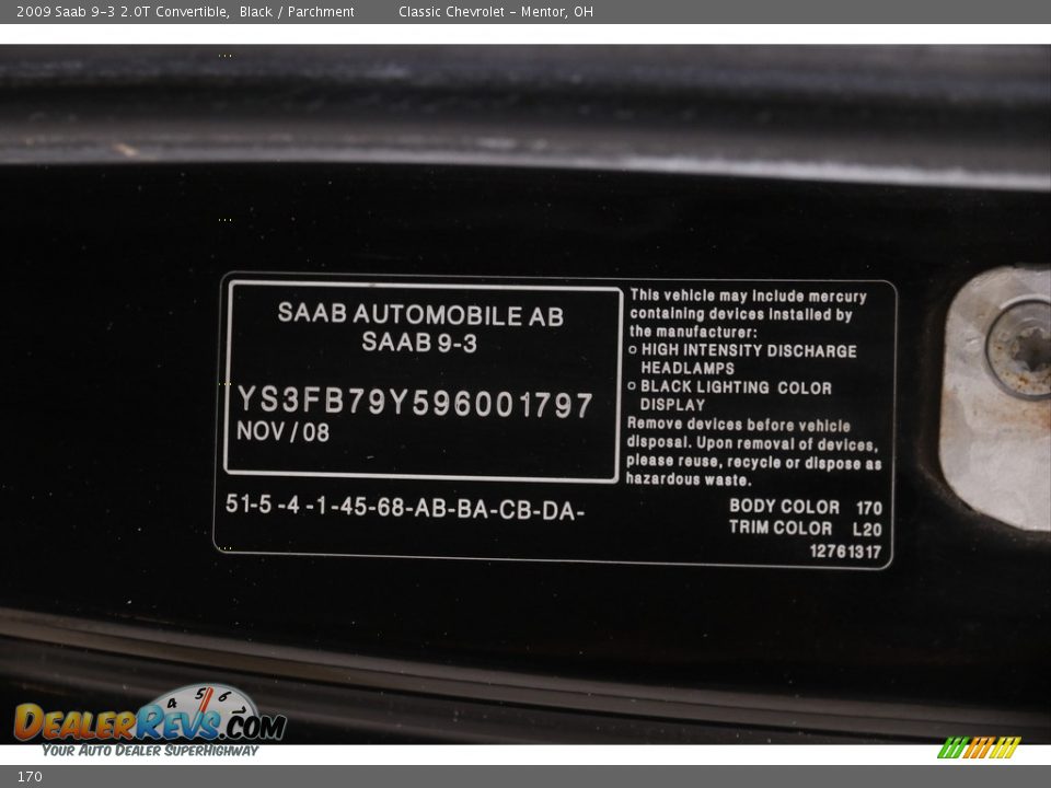 Saab Color Code 170 Black