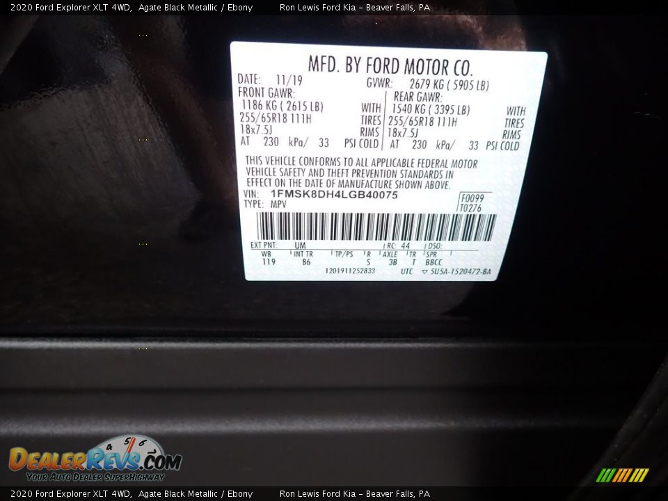 2020 Ford Explorer XLT 4WD Agate Black Metallic / Ebony Photo #16