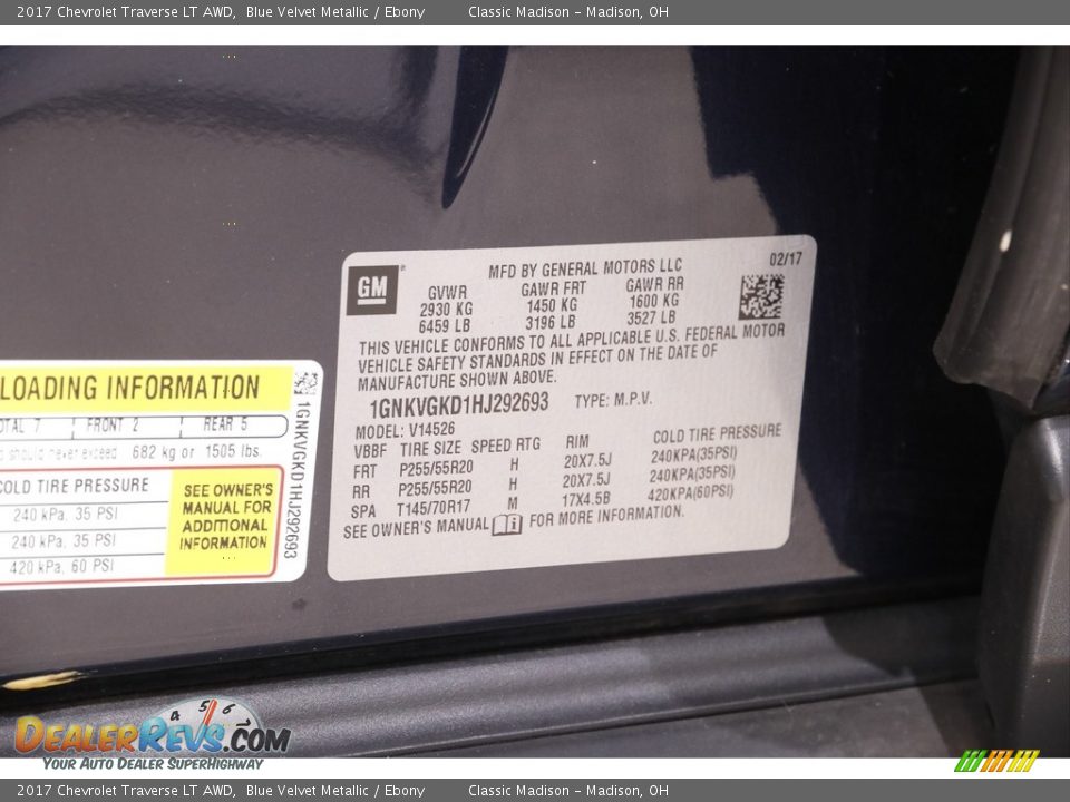 2017 Chevrolet Traverse LT AWD Blue Velvet Metallic / Ebony Photo #21