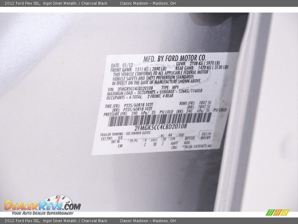 2012 Ford Flex SEL Ingot Silver Metallic / Charcoal Black Photo #20