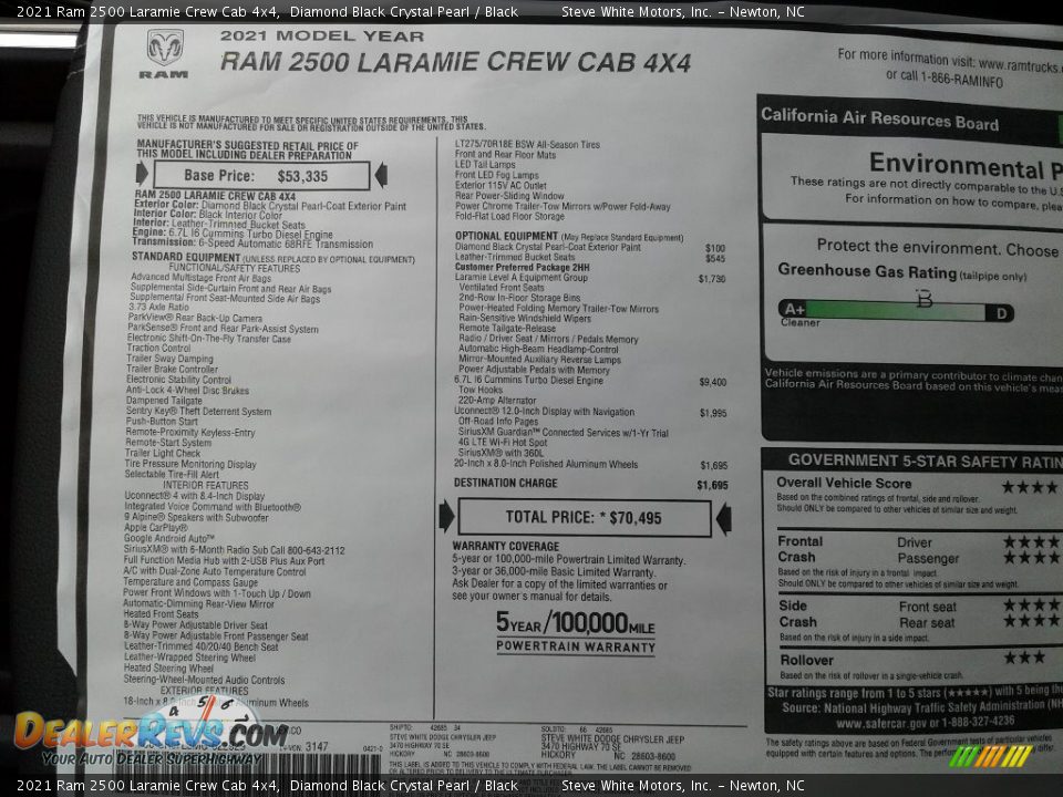 2021 Ram 2500 Laramie Crew Cab 4x4 Diamond Black Crystal Pearl / Black Photo #32