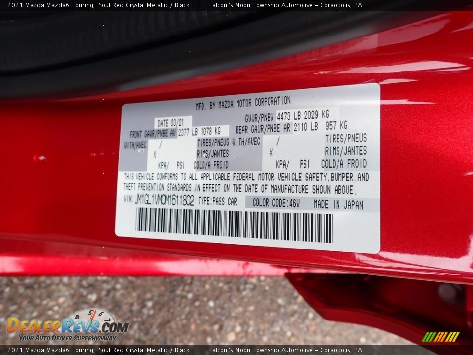 2021 Mazda Mazda6 Touring Soul Red Crystal Metallic / Black Photo #12