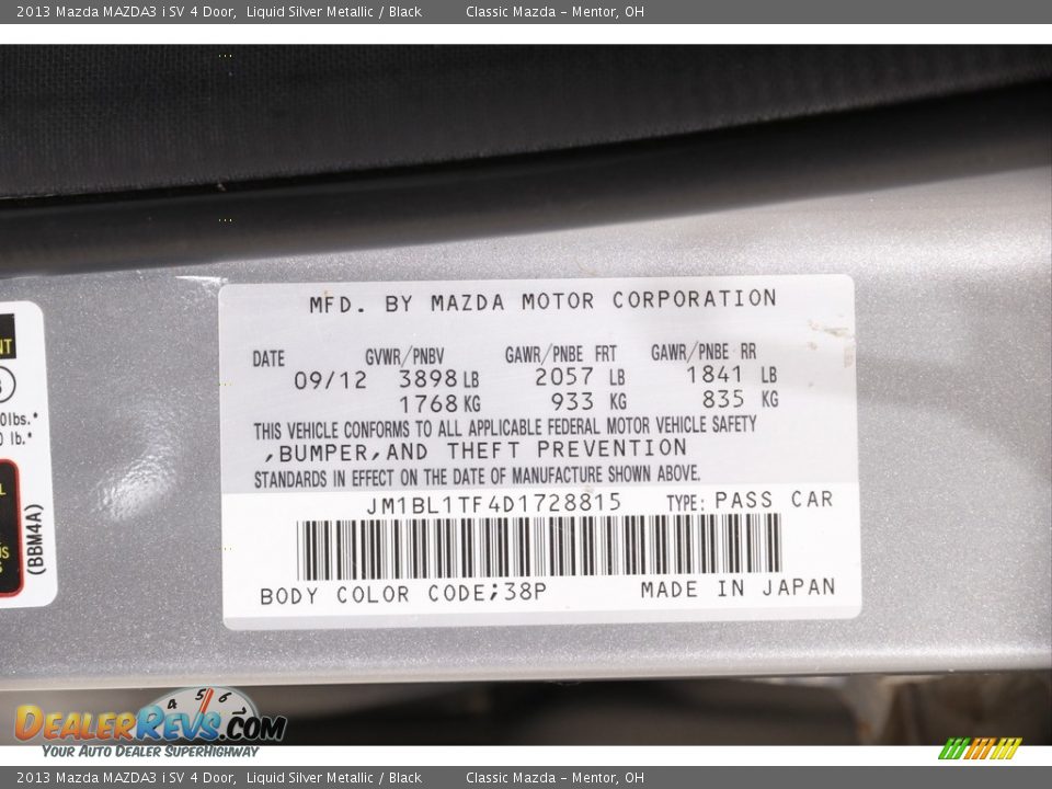 2013 Mazda MAZDA3 i SV 4 Door Liquid Silver Metallic / Black Photo #19