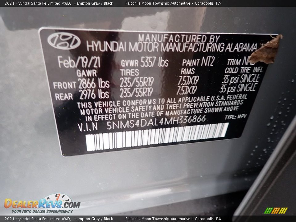 2021 Hyundai Santa Fe Limited AWD Hampton Gray / Black Photo #12