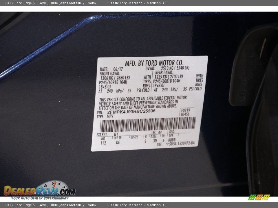 2017 Ford Edge SEL AWD Blue Jeans Metallic / Ebony Photo #19
