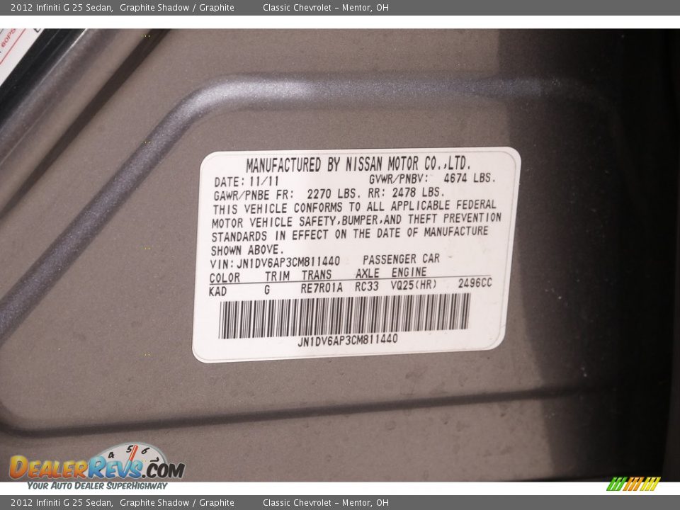 2012 Infiniti G 25 Sedan Graphite Shadow / Graphite Photo #19