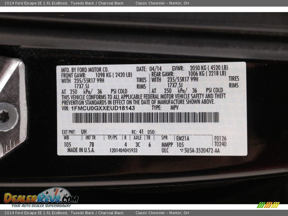 2014 Ford Escape SE 1.6L EcoBoost Tuxedo Black / Charcoal Black Photo #18