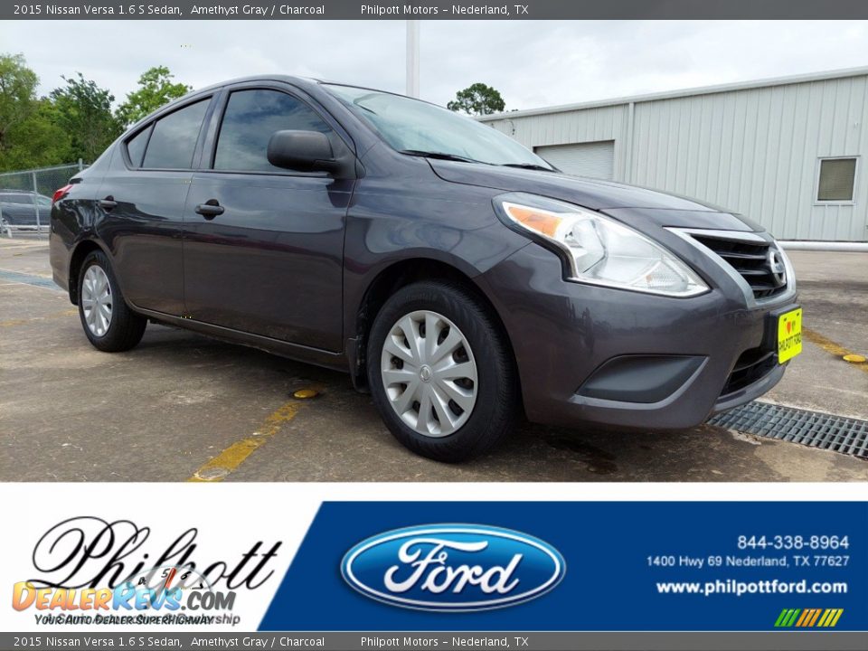 2015 Nissan Versa 1.6 S Sedan Amethyst Gray / Charcoal Photo #1