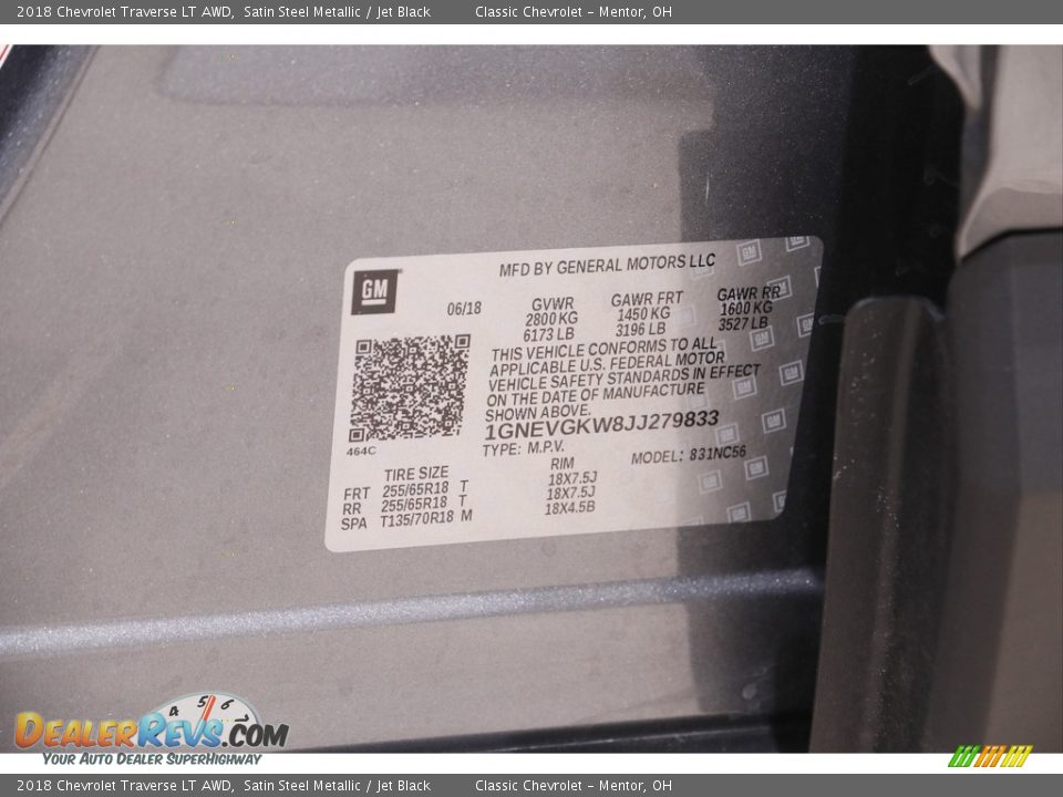 2018 Chevrolet Traverse LT AWD Satin Steel Metallic / Jet Black Photo #20