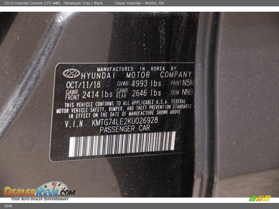 Hyundai Color Code N5M Himalayan Gray