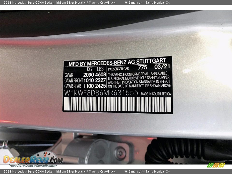 2021 Mercedes-Benz C 300 Sedan Iridium Silver Metallic / Magma Gray/Black Photo #12