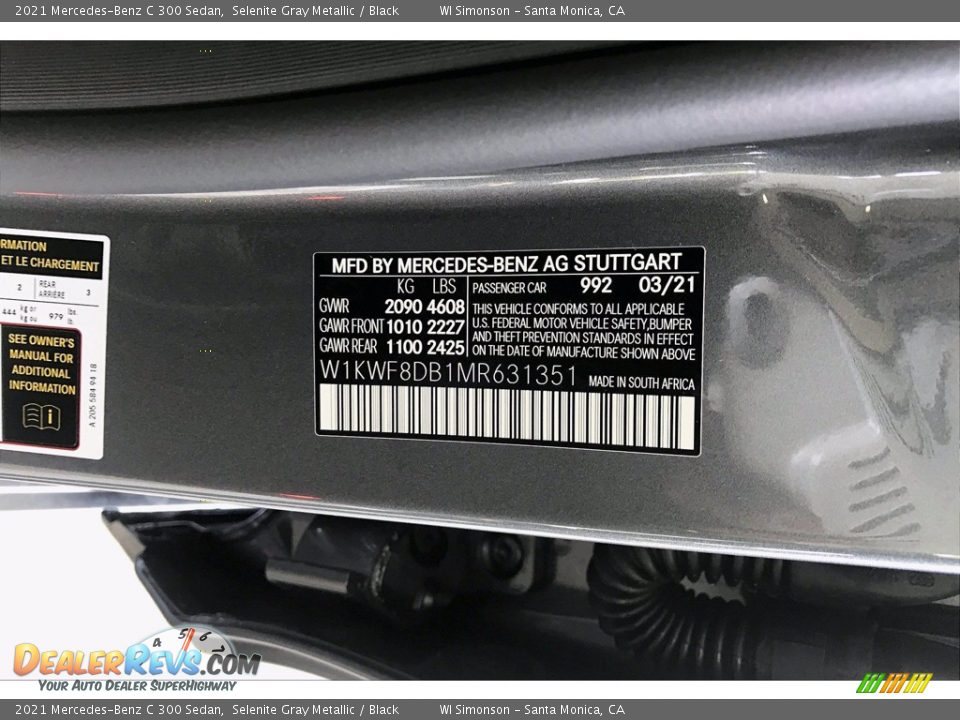 2021 Mercedes-Benz C 300 Sedan Selenite Gray Metallic / Black Photo #12