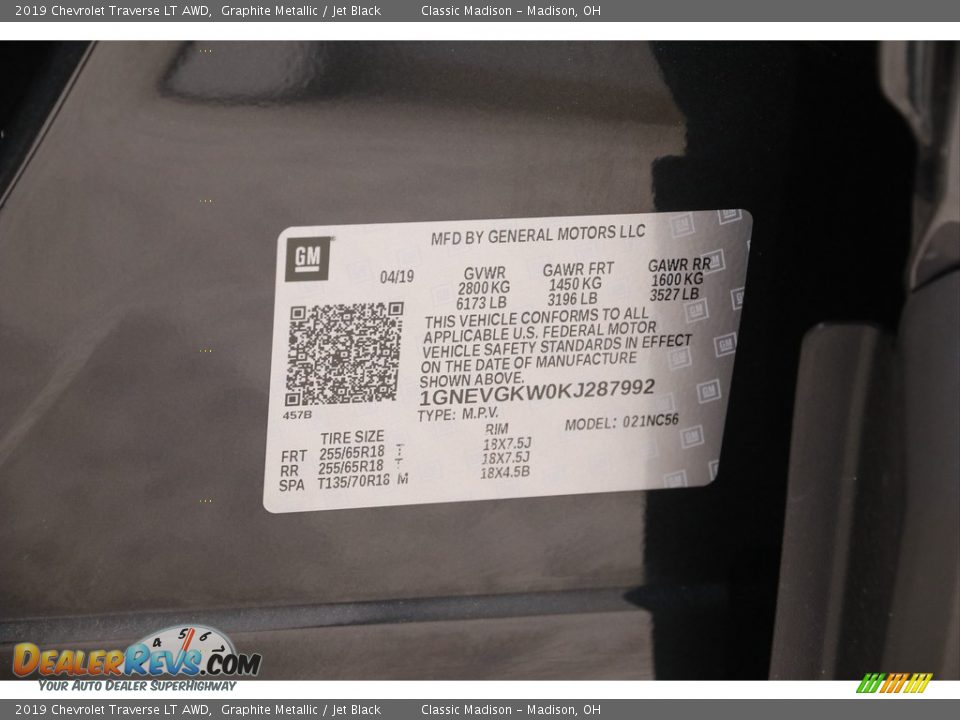 2019 Chevrolet Traverse LT AWD Graphite Metallic / Jet Black Photo #21