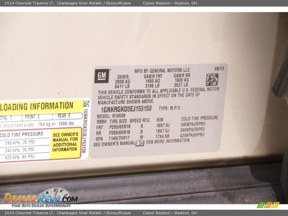 2014 Chevrolet Traverse LT Champagne Silver Metallic / Ebony/Mojave Photo #20
