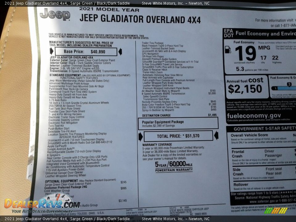 2021 Jeep Gladiator Overland 4x4 Sarge Green / Black/Dark Saddle Photo #29