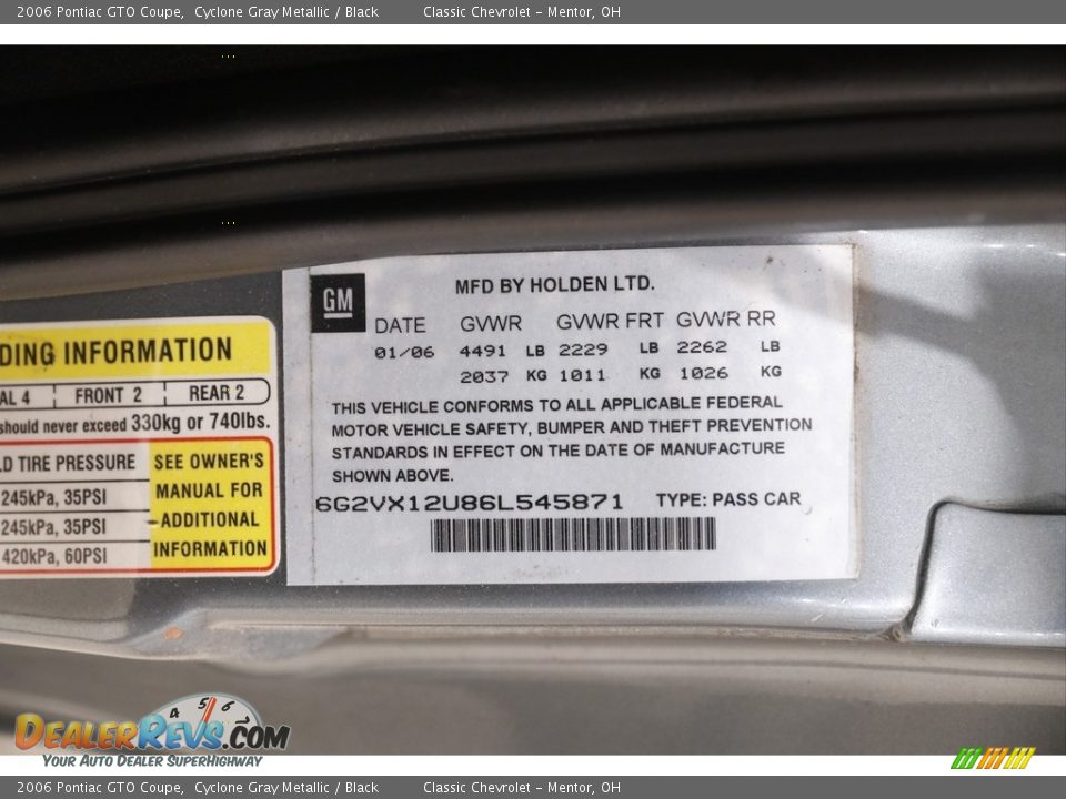 2006 Pontiac GTO Coupe Cyclone Gray Metallic / Black Photo #17