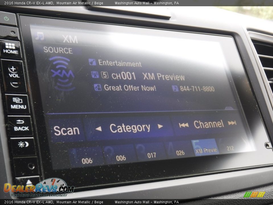 2016 Honda CR-V EX-L AWD Mountain Air Metallic / Beige Photo #21