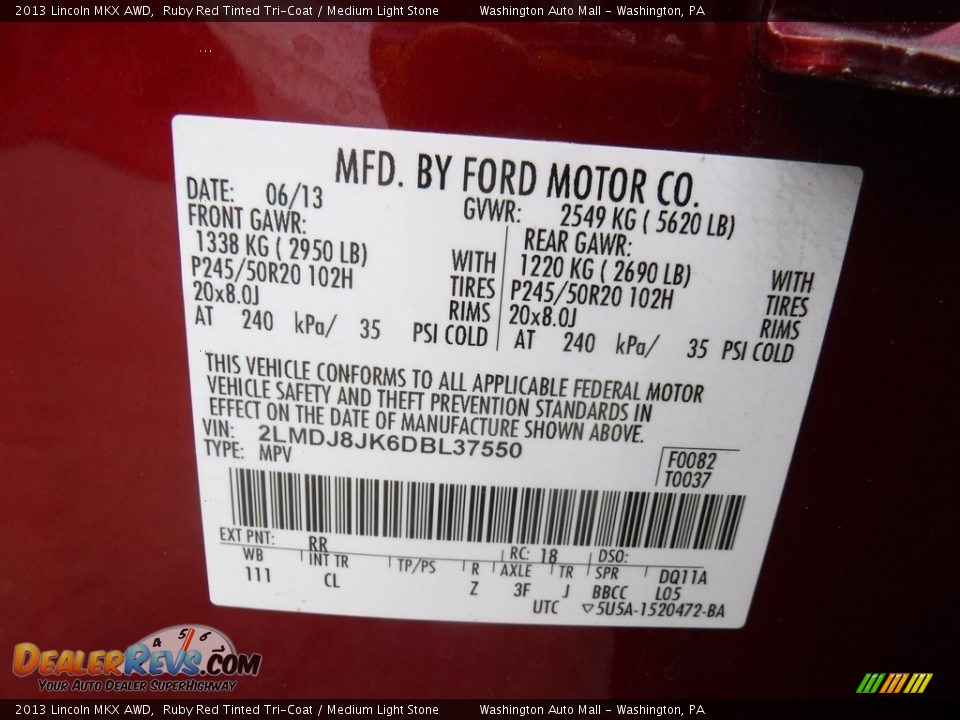 2013 Lincoln MKX AWD Ruby Red Tinted Tri-Coat / Medium Light Stone Photo #34
