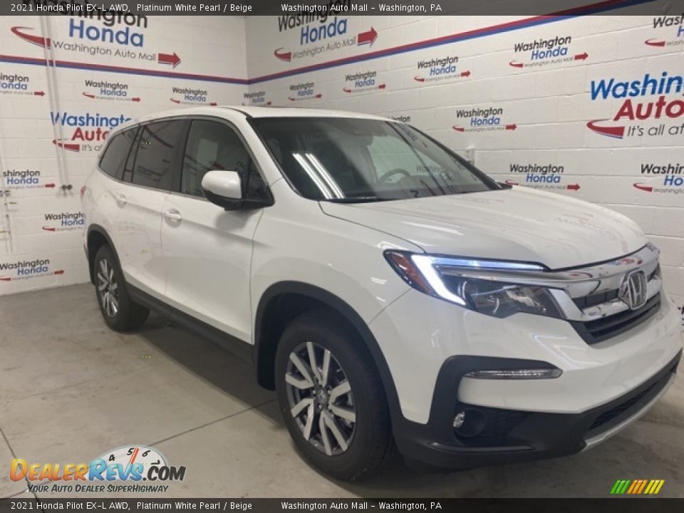 2021 Honda Pilot EX-L AWD Platinum White Pearl / Beige Photo #2