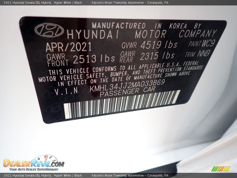 2021 Hyundai Sonata SEL Hybrid Hyper White / Black Photo #12