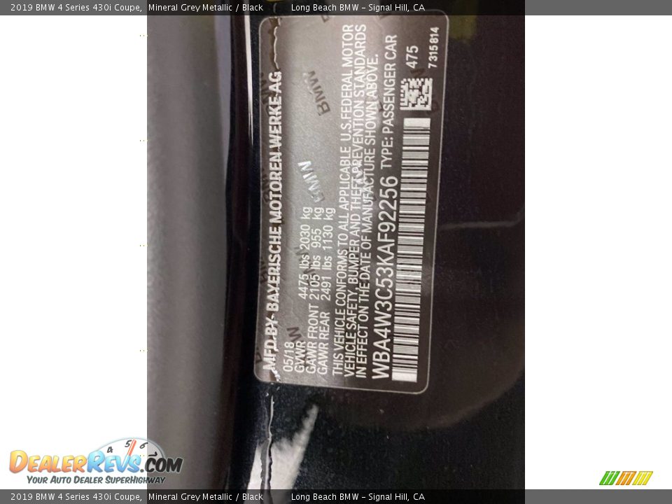 2019 BMW 4 Series 430i Coupe Mineral Grey Metallic / Black Photo #36
